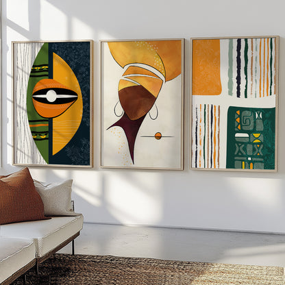 Set of 3 large colorful abstract African American art prints, ethnic posters for aesthetic room or home gift idea