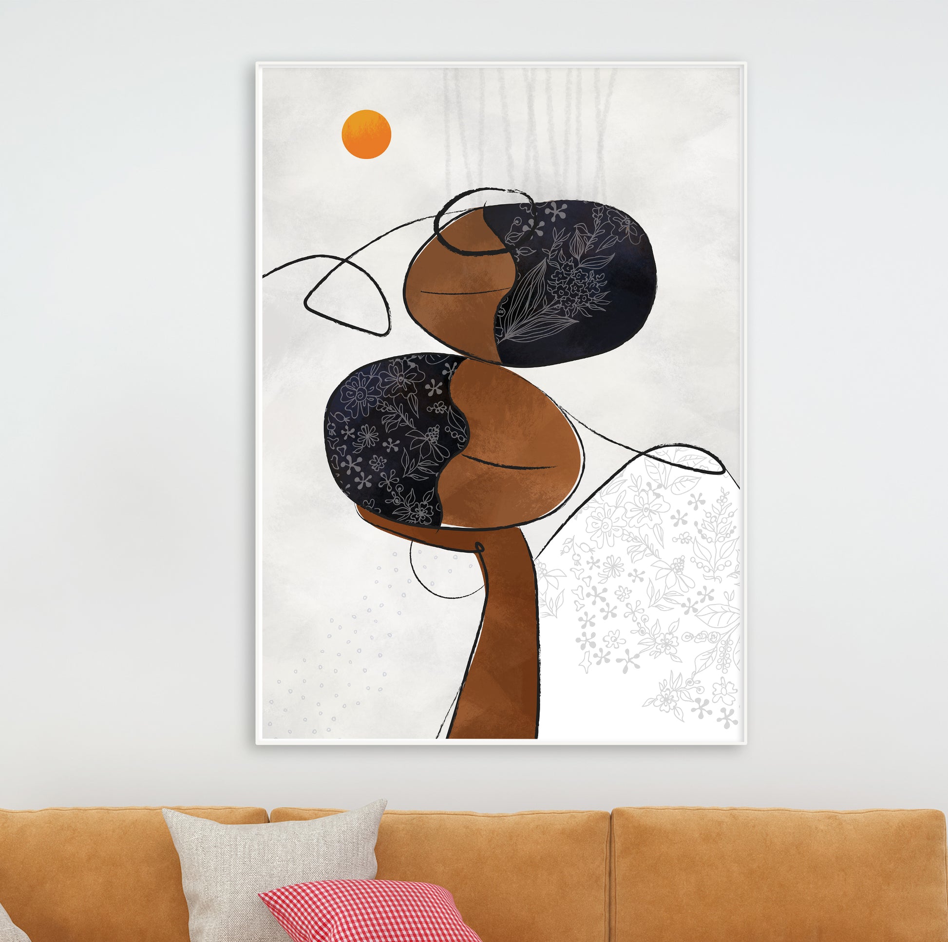 Contemporary African American wall art – modern neutral black woman portrait, abstract minimalist poster for living room