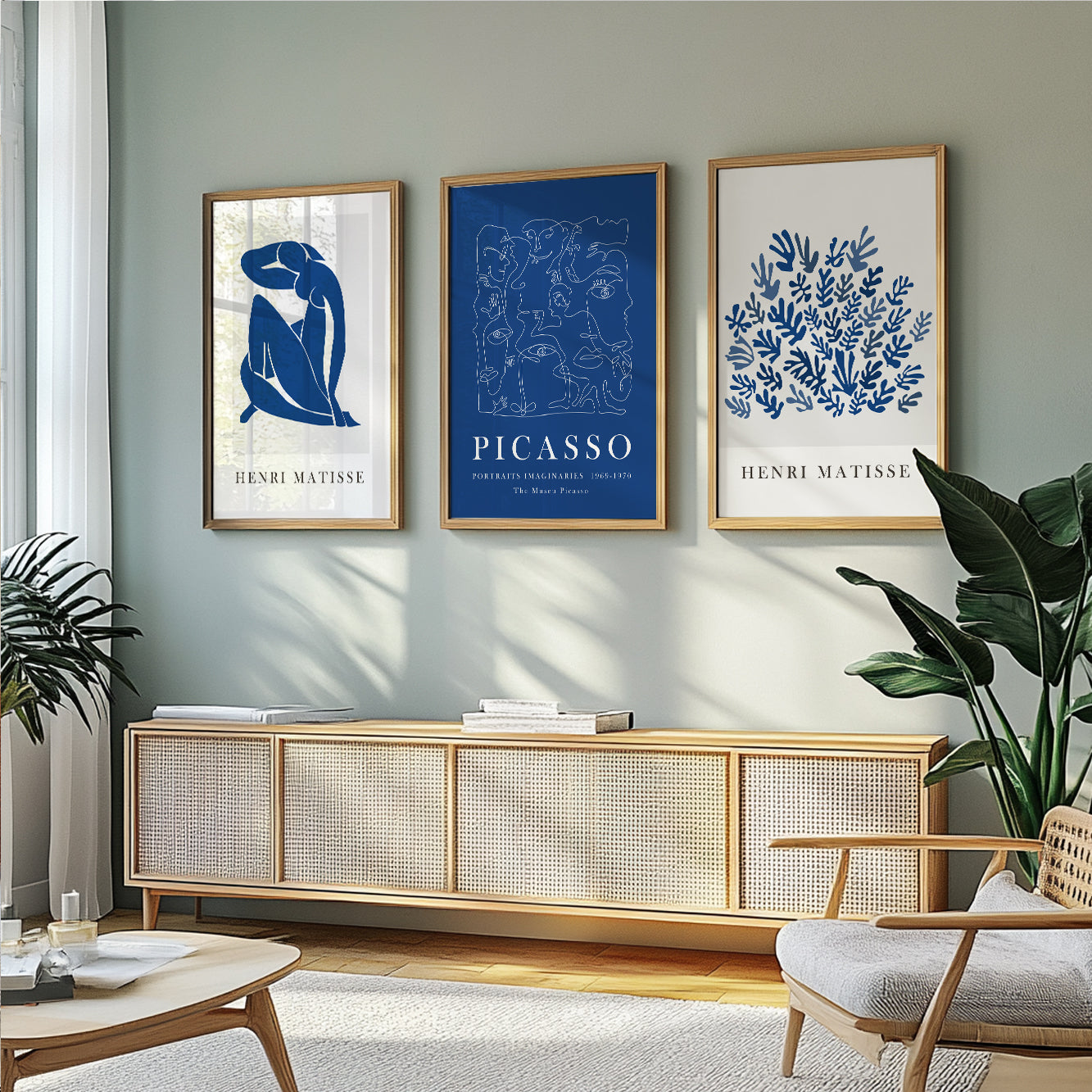 Navy blue Matisse and Picasso print, set of 3 livingroom posters.