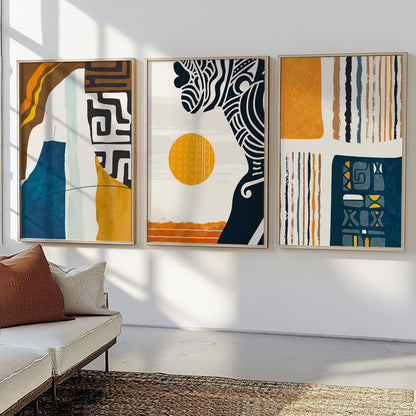 African American gallery wall set, 3 abstract black woman prints for modern home interior