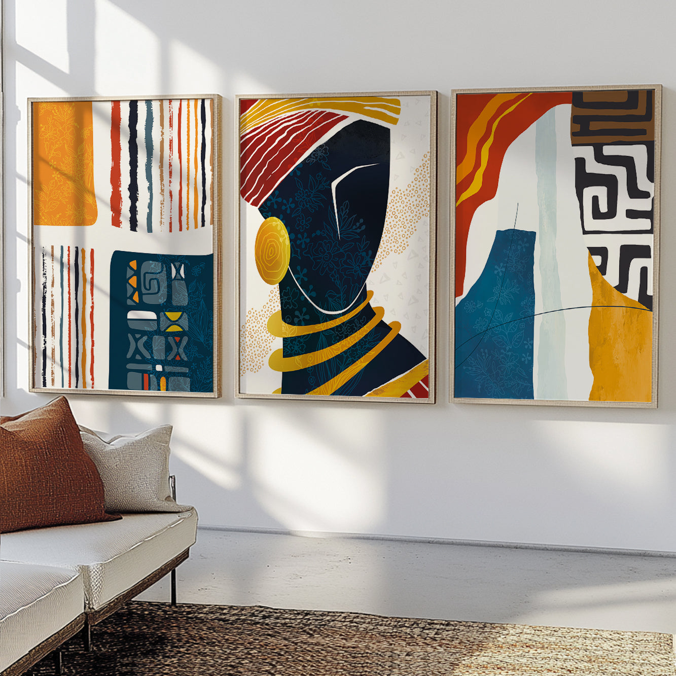 African Abstract Art Set – 3 Colorful Black Woman Prints for Contemporary Home Decor