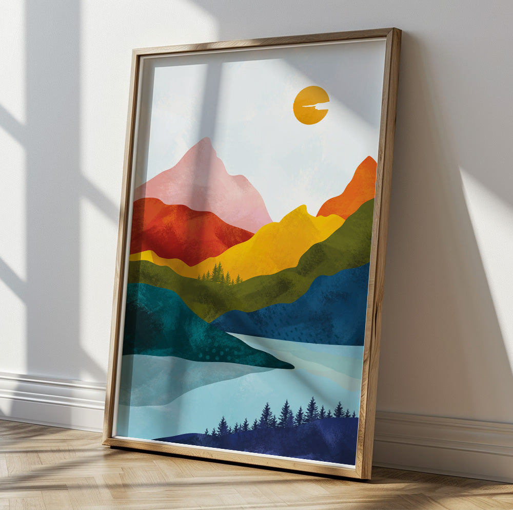 Scandinavian Colorful Abstract Mountains Wall Art – Contemporary Nordic Painting