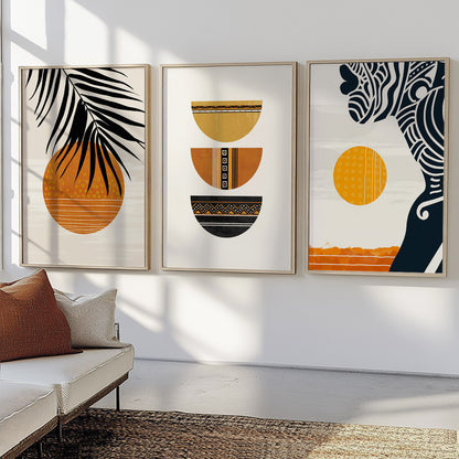 Set of 3 mid-century modern African art prints, abstract boho black woman gallery wall decor