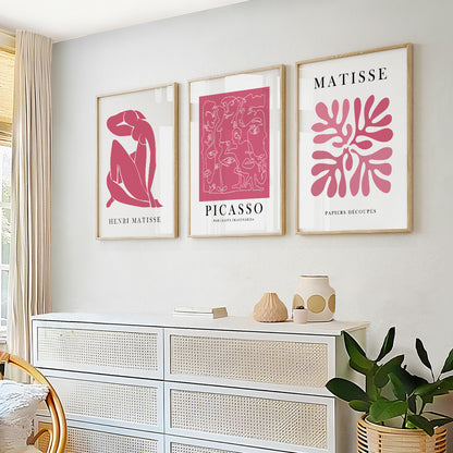 Pink Matisse set of 3 prints. Minimalist mid century gallery wall set, vintage trendy wall art, Henri Matisse print,  aesthetic room decor