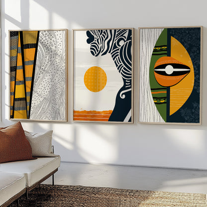 Colorful minimalist African American wall art set of 3, abstract ethnic prints for modern home decor