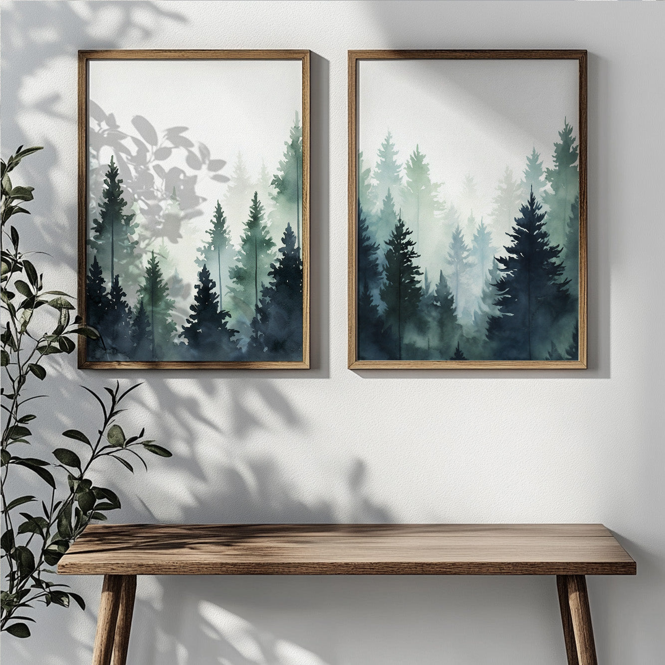 Minimalist Mountain Pine Trees Wall Art – Scandinavian Nature Print Set