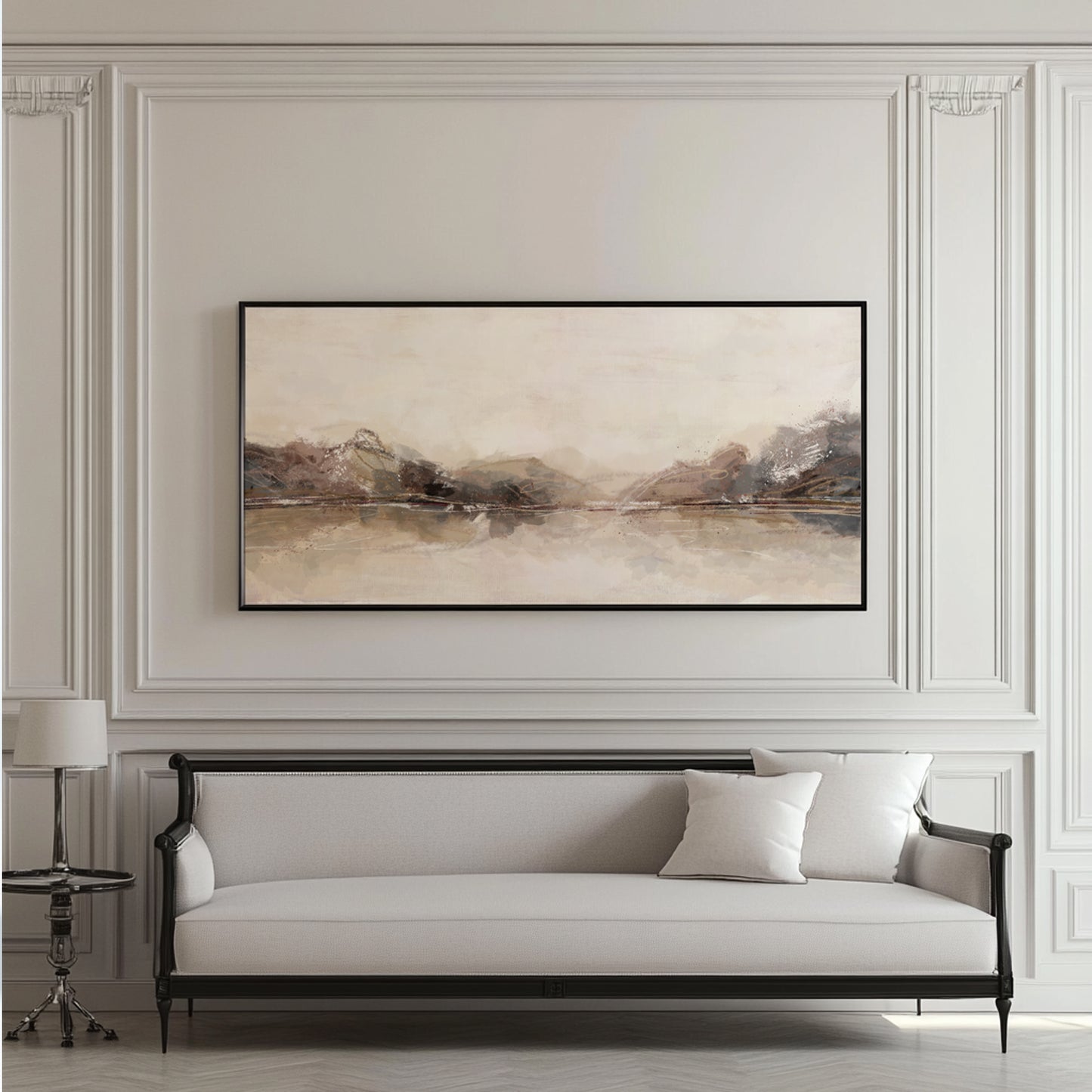 Panorama Neutrale Abstrakte Kunst – Minimalistischer Beige Japandi Druck