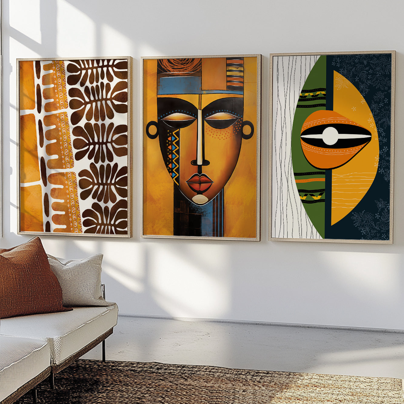 Contemporary African Wall Art Set of 3 – Colorful Abstract Ethnic Art for Stylish Interiors