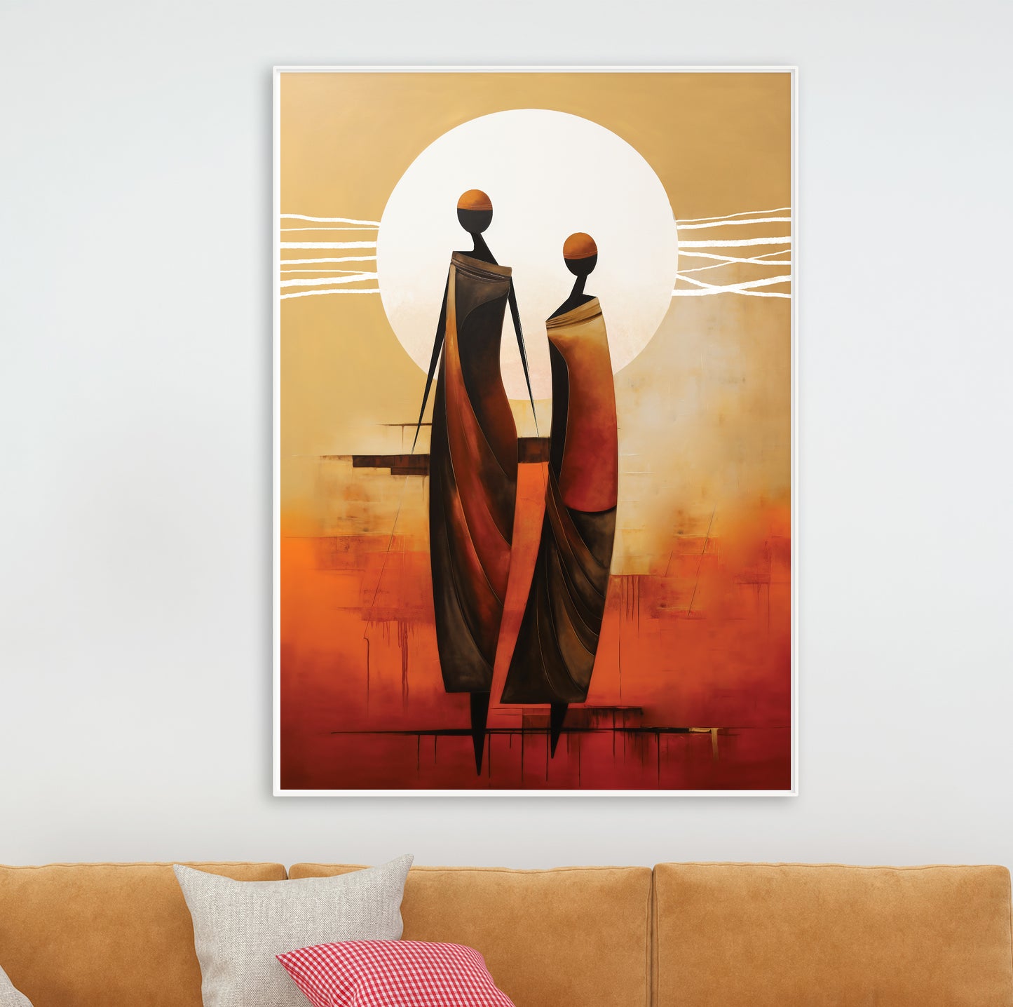 Contemporary minimalist African wall art – abstract female figures, neutral tones, extra large poster, home gift idea