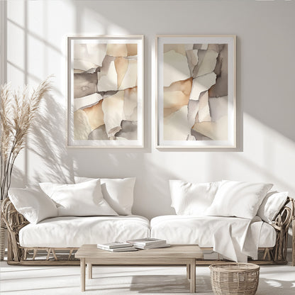 Neutral Abstract Art Set of 2 – Modern Minimalist Nordic Decor