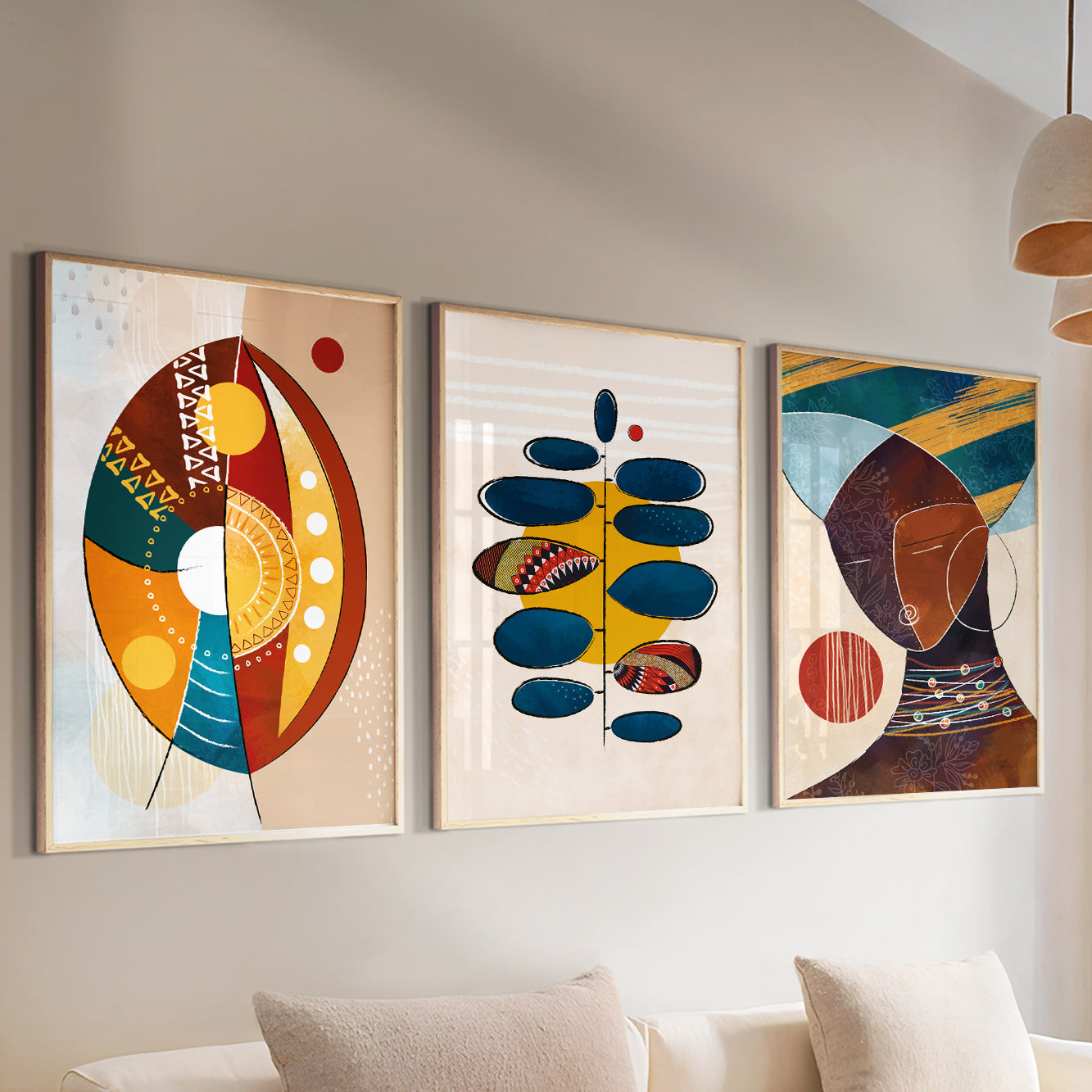 Modern Colorful African Art Set of 3 Prints: Abstract Black Woman Gallery, Minimalist Above Bed Decor