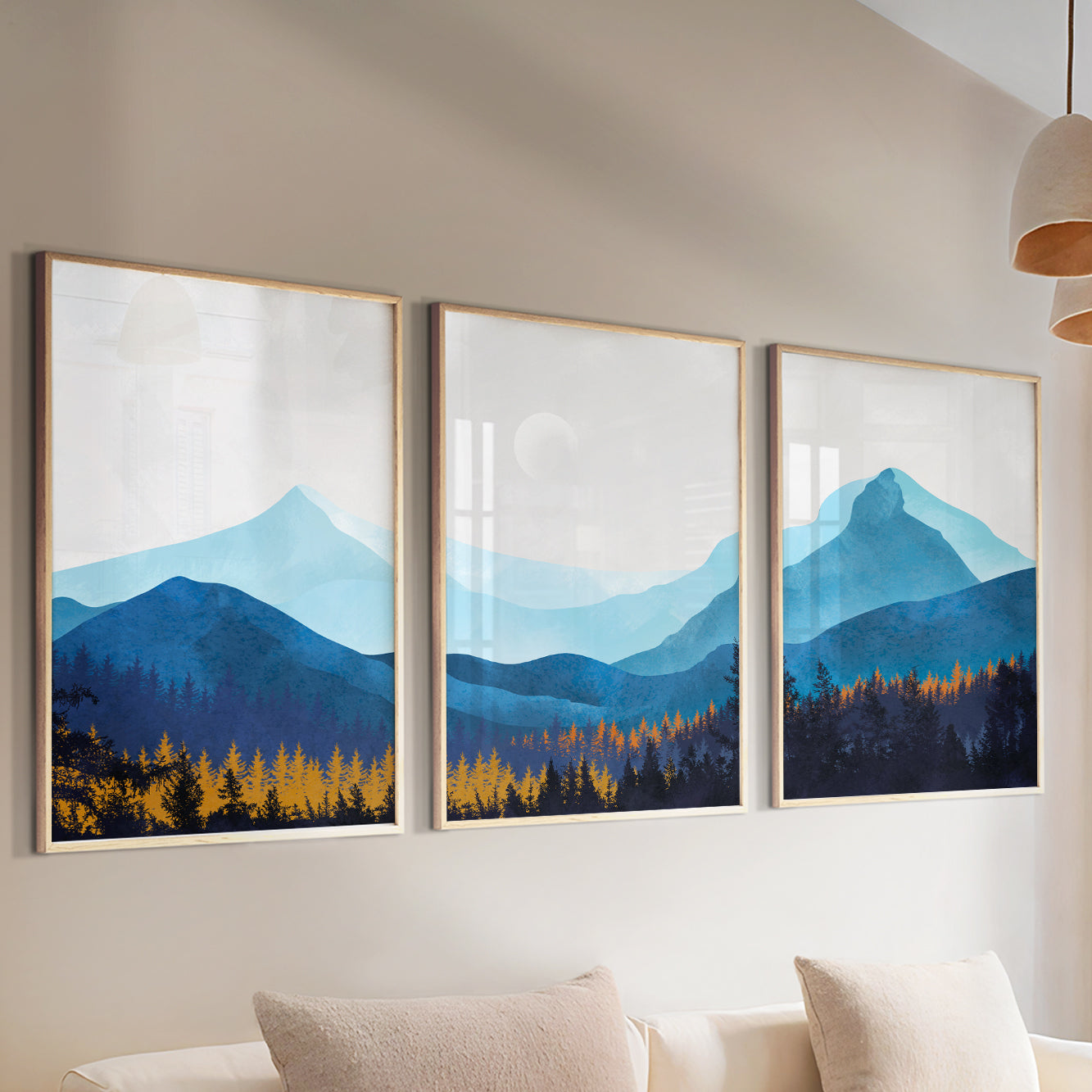 Navy Blue Mountain Landscape Wall Art Set – Scandinavian Style Prints