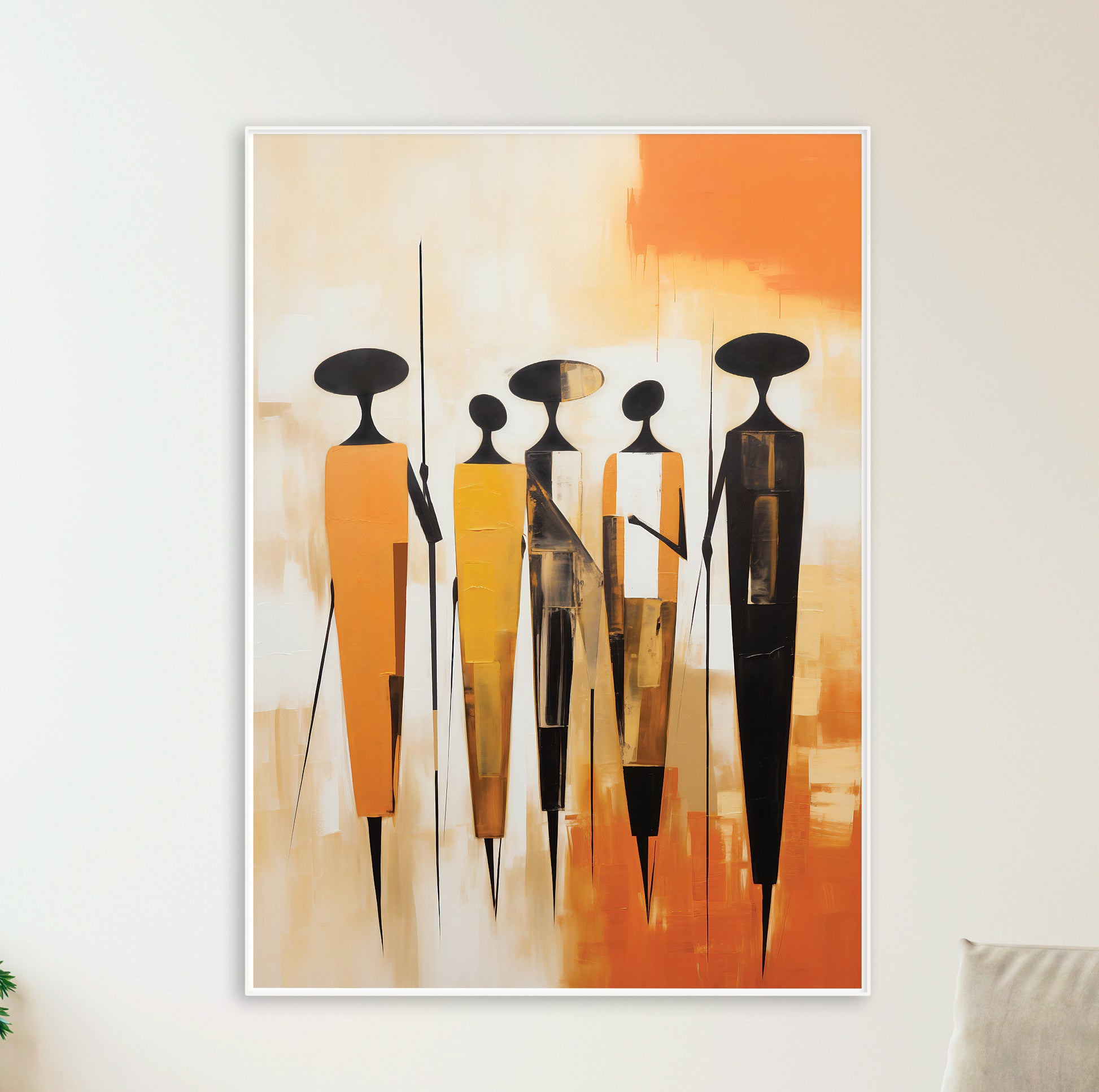 Minimalist black and white African wall art – abstract figures, contemporary ethnic home decor