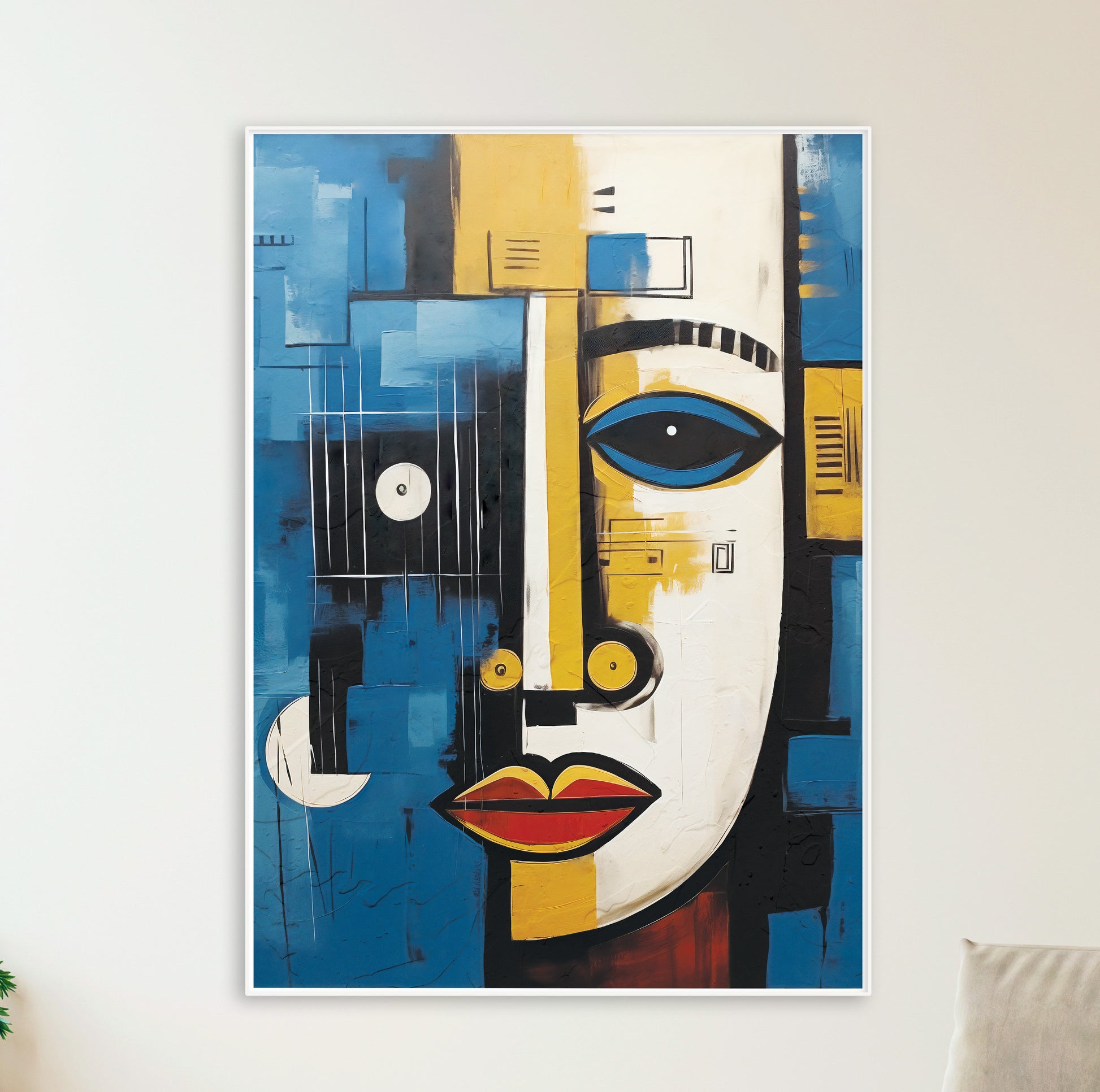 Navy blue and yellow African American art print – contemporary abstract wall art for home decor