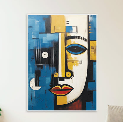 Navy blue and yellow African American art print – contemporary abstract wall art for home decor