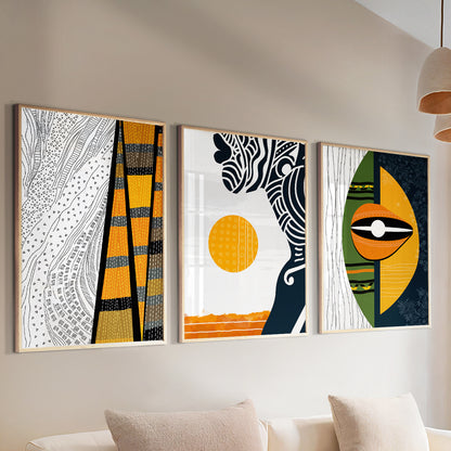 Modern African art set of 3, colorful abstract black woman prints for vibrant wall decor