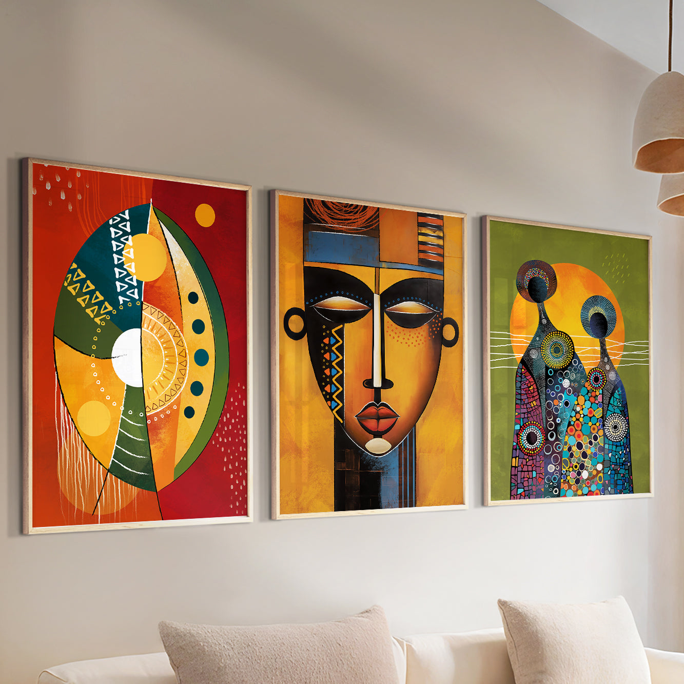 Abstract black wall art set, 3 African American prints for minimalist above bed gallery wall decor