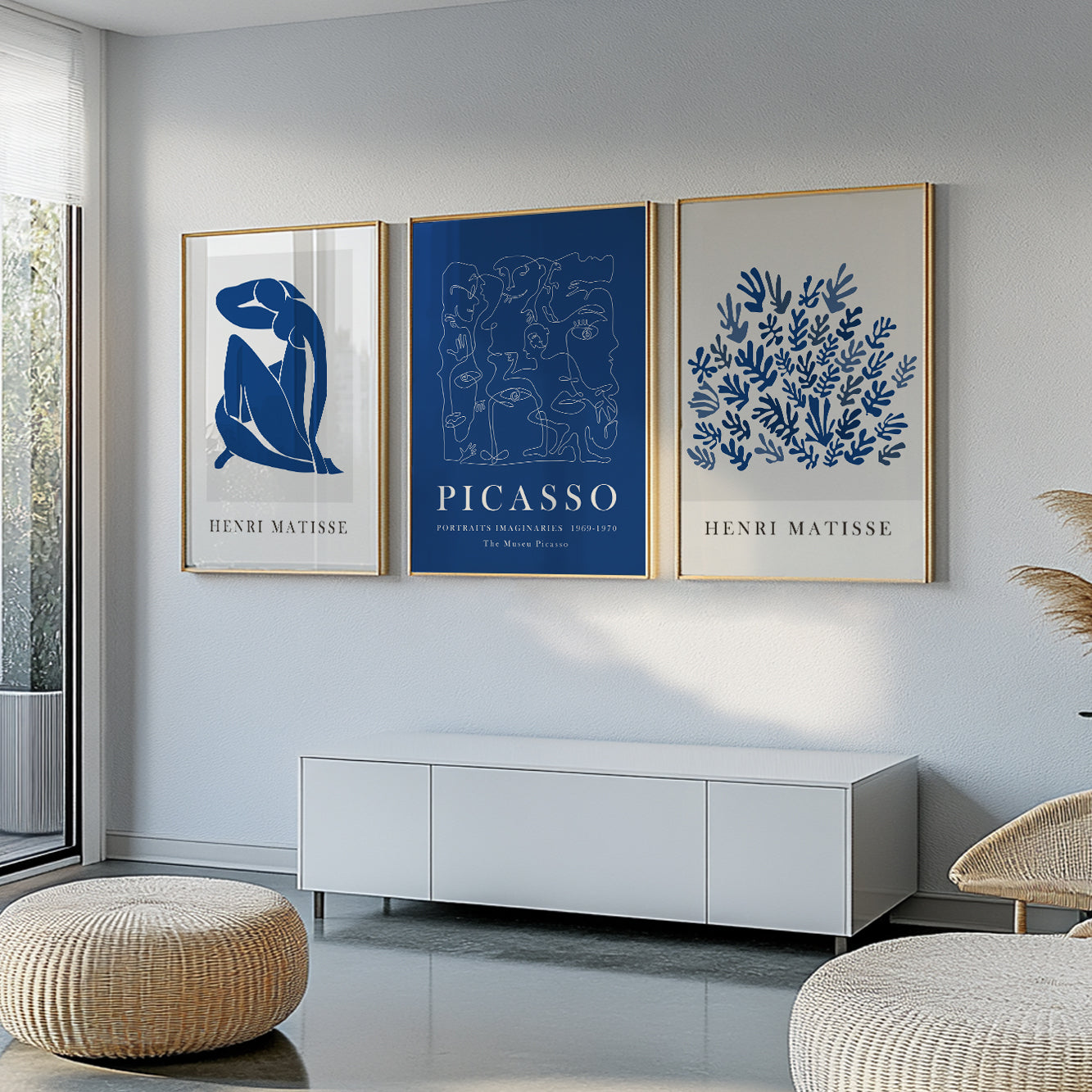 Navy blue Matisse and Picasso print, set of 3 livingroom posters.