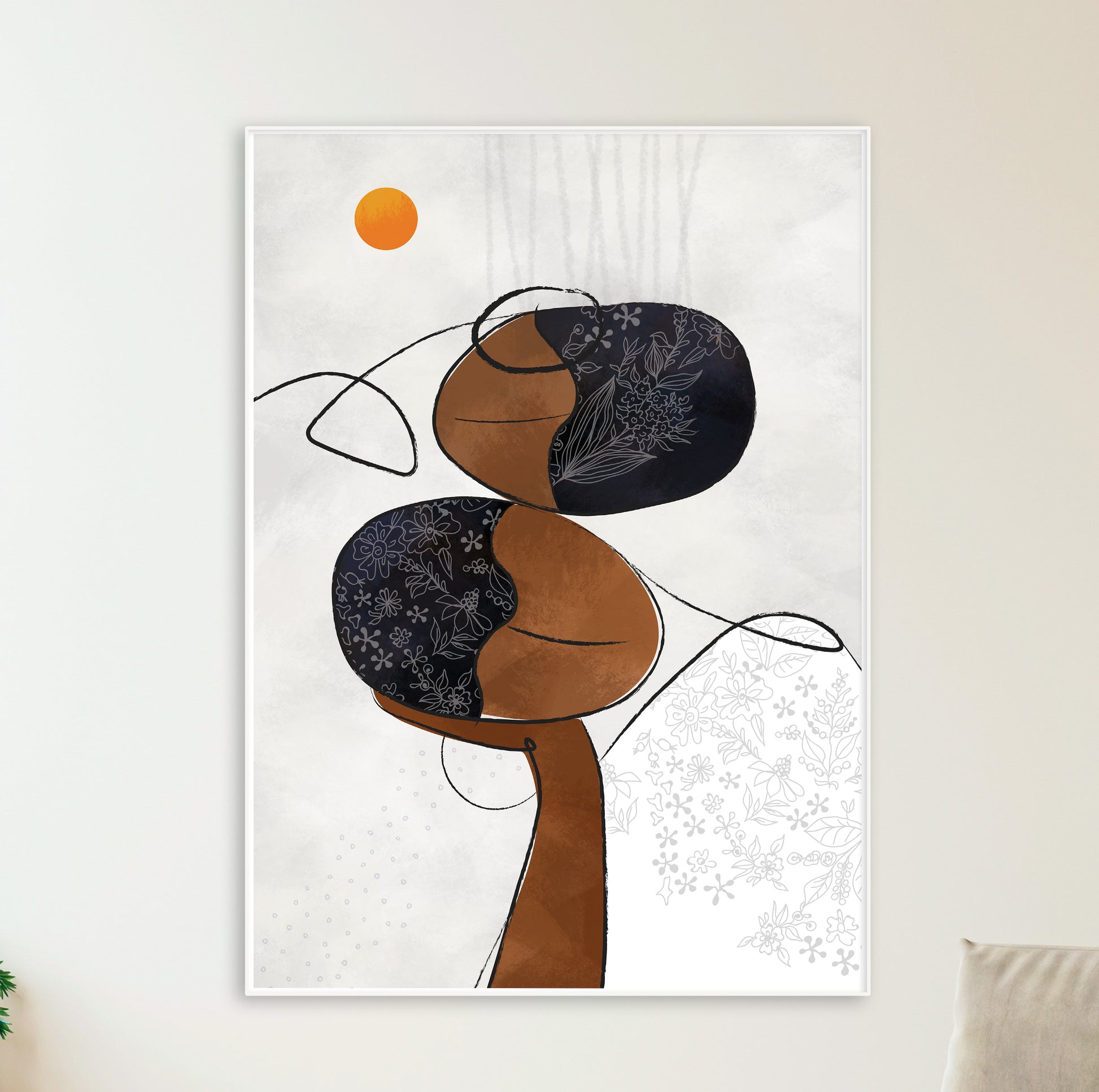 Abstract African American woman print – modern neutral black female portrait, minimalist ethnic wall poster