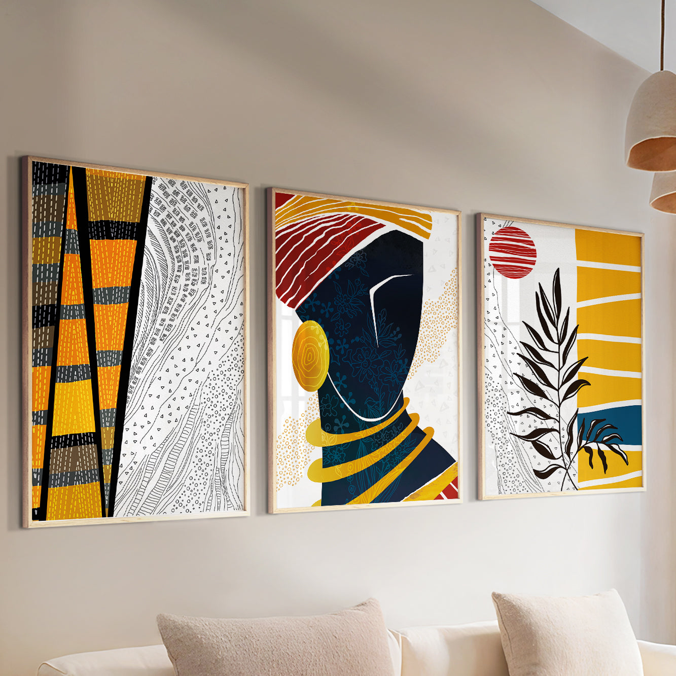 Contemporary African American art set of 3 – black woman abstract posters, minimalist ethnic girl face drawing, home decor