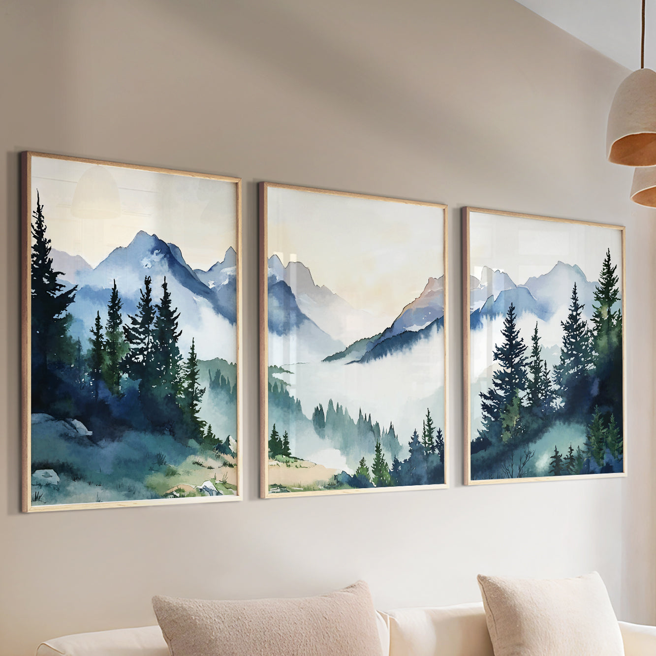 Set of 3 Prints – Mountain and Forest Landscape Wall Art for Living Room