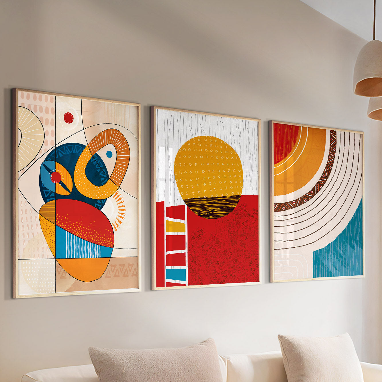 Modern African home decor – colorful abstract tribal print set of 3 for living space