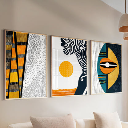 Abstract African wall art set of 3 prints, modern African American art with black woman portrait for aesthetic room decor