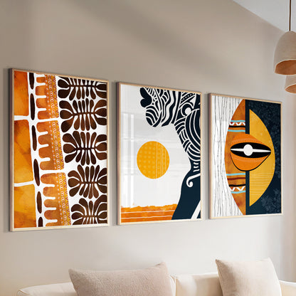 Contemporary African American art set, abstract ethnic black woman prints for unique room decor