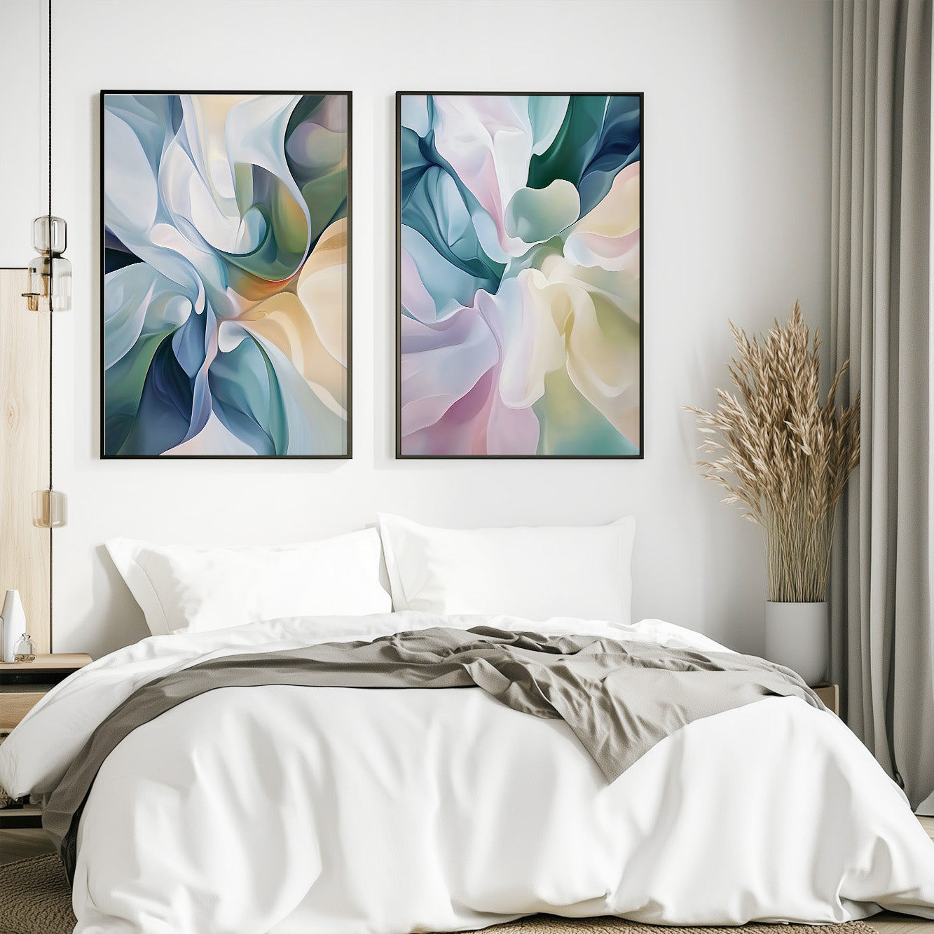 Modern Japandi Abstract Art – Soft Pastel Brush Stroke Prints for Living Room