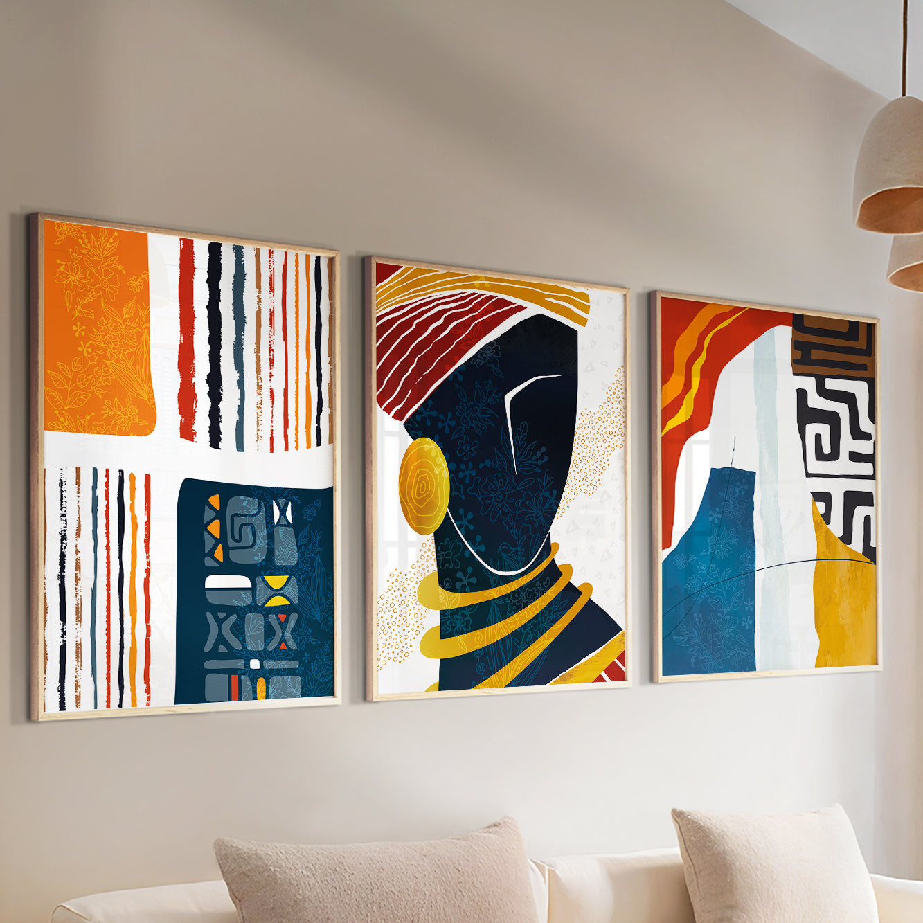 Set of 3 Colorful African Abstract Prints – Black Woman Art for Modern Gallery Wall