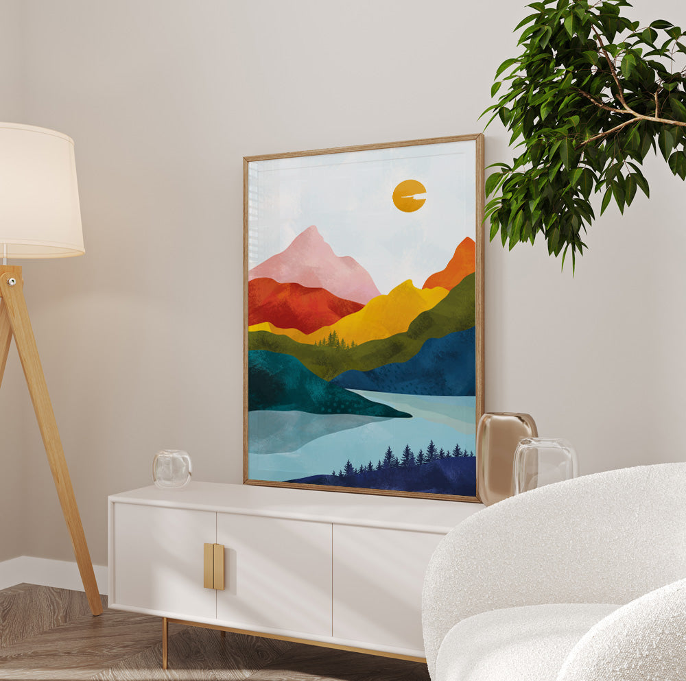 Vibrant Scandinavian Abstract Mountain Print – Modern Nordic Art for Living Room