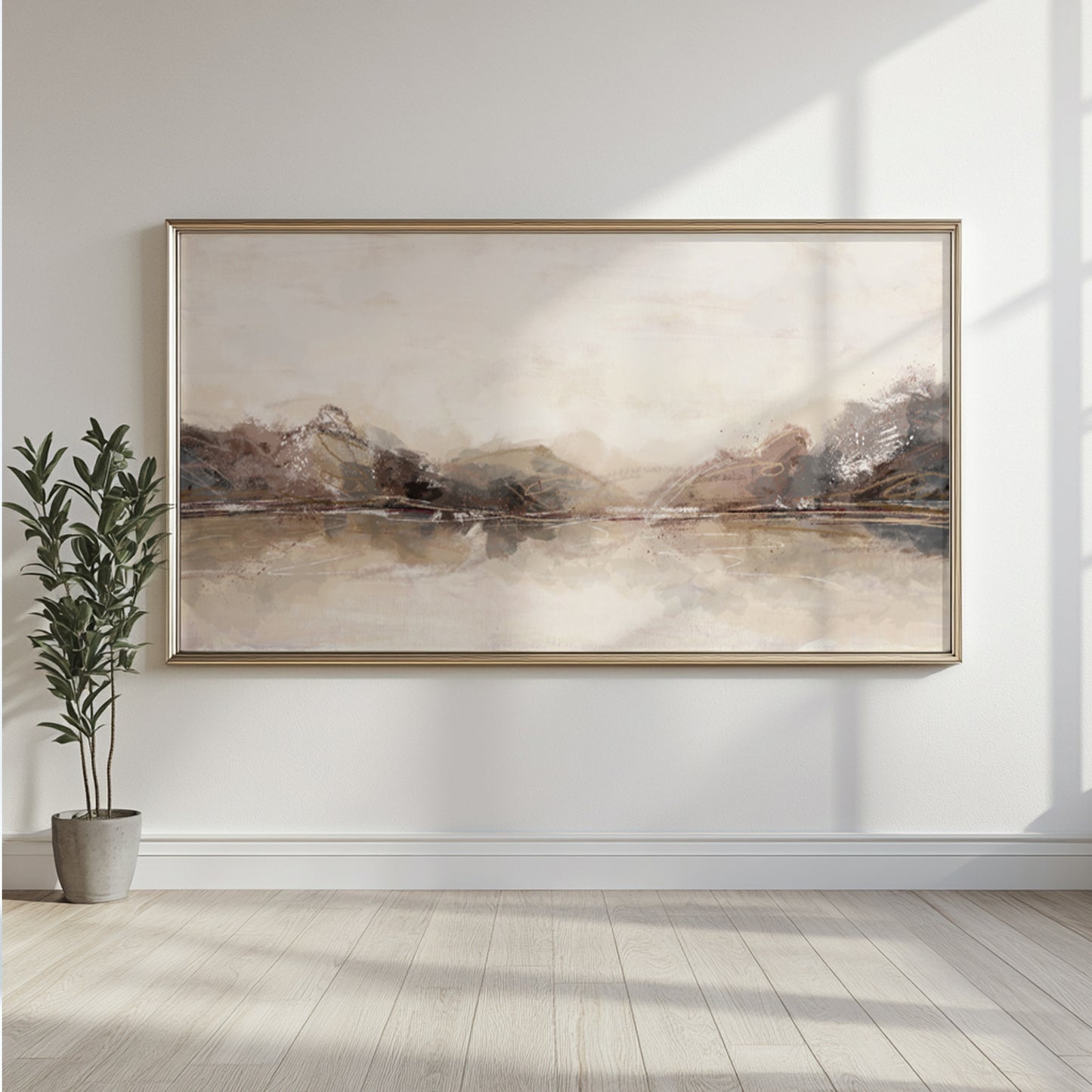 Panorama Neutrale Abstrakte Kunst – Minimalistischer Beige Japandi Druck