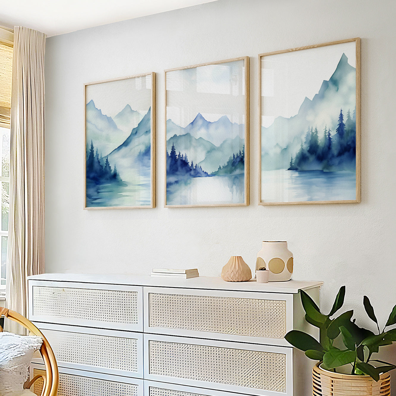 Set of 3 Modern Minimalist Mountain Prints – Nordic Abstract Wall Art