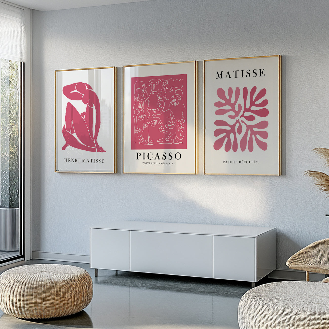 Pink Matisse set of 3 prints. Minimalist mid century gallery wall set, vintage trendy wall art, Henri Matisse print,  aesthetic room decor