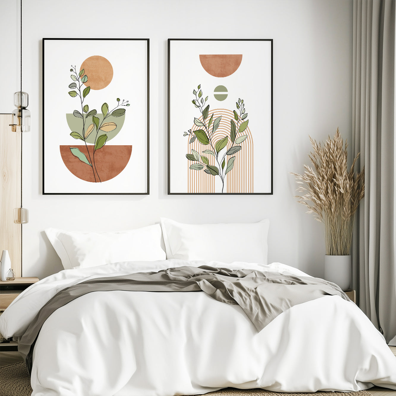 Terracotta beige boho print set of 3, Modern abstract neutral wall art posters, Pastel nordic prints, boho botanical above bed decor