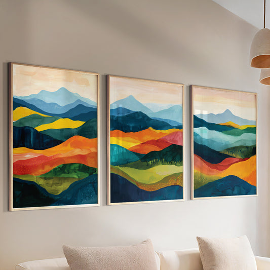 Colorful Abstract Mountains Wall Art – Set of 3 Modern Landscape Prints