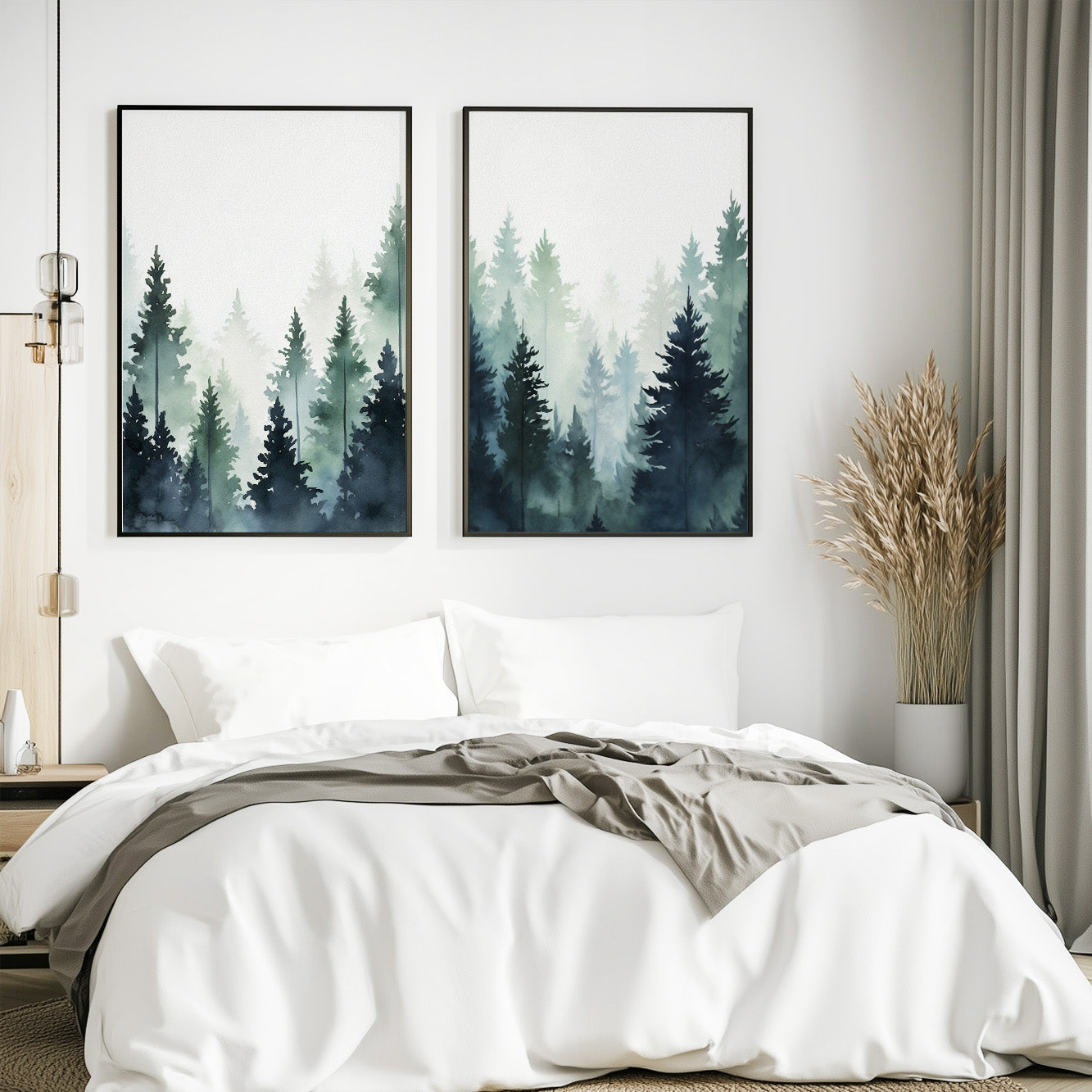 Set of 2 Scandinavian Pine Tree Prints – Nordic Forest Wall Art for Living Room