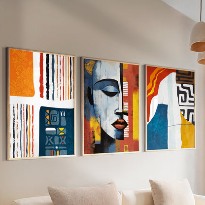 Set of 3 modern abstract African American prints, colorful wall art for stylish gallery wall decor