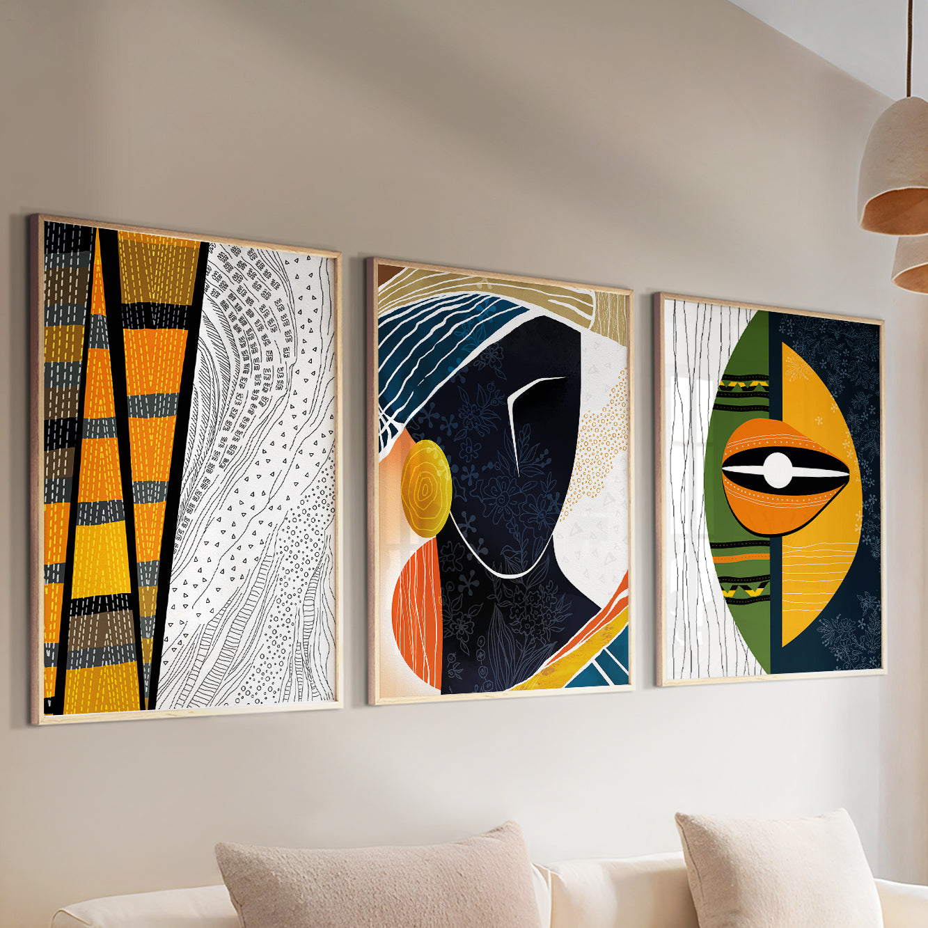 Set of 3 African American art prints – contemporary abstract black woman portraits for large gallery walls