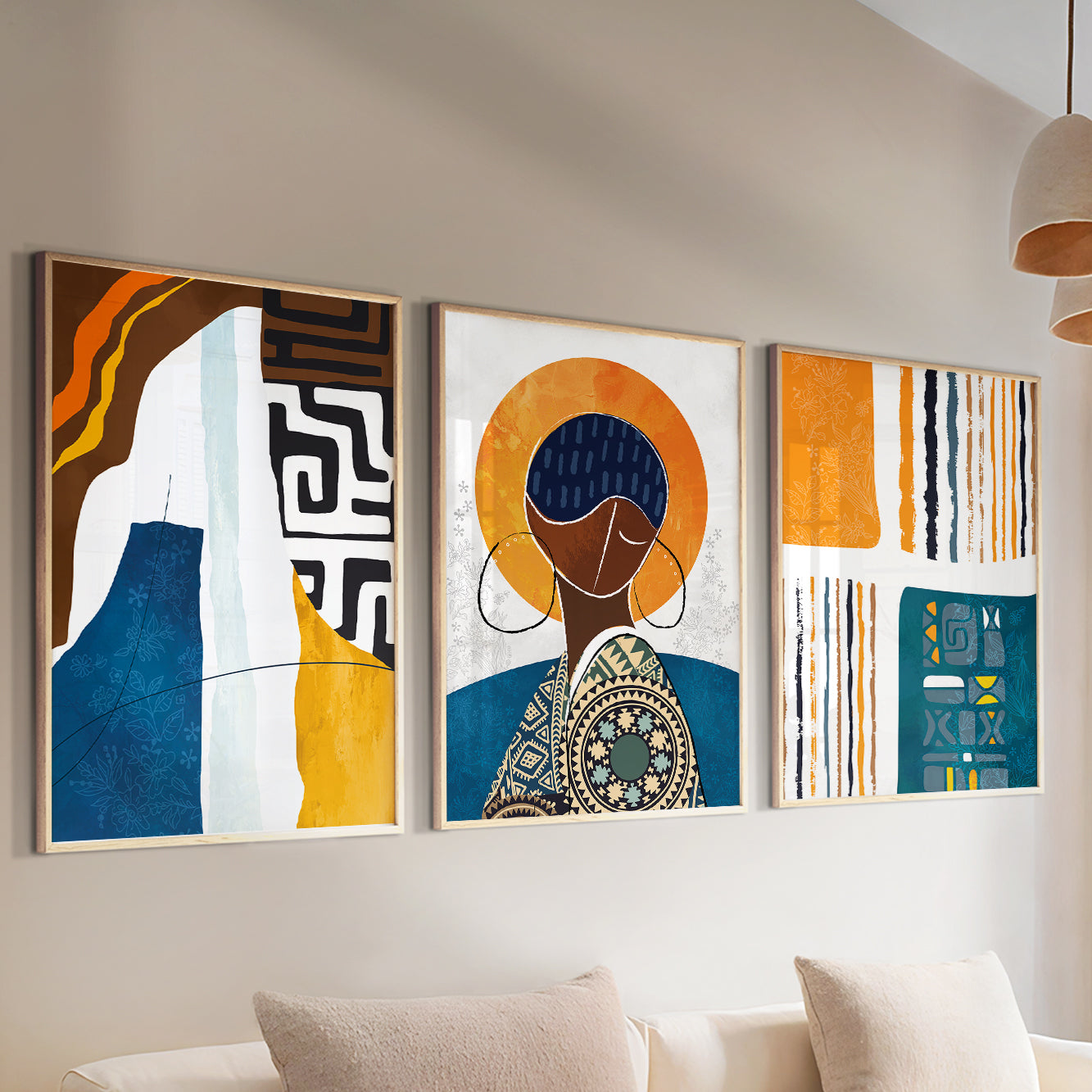 Modern abstract black art set, 3-piece African American prints for contemporary gallery wall