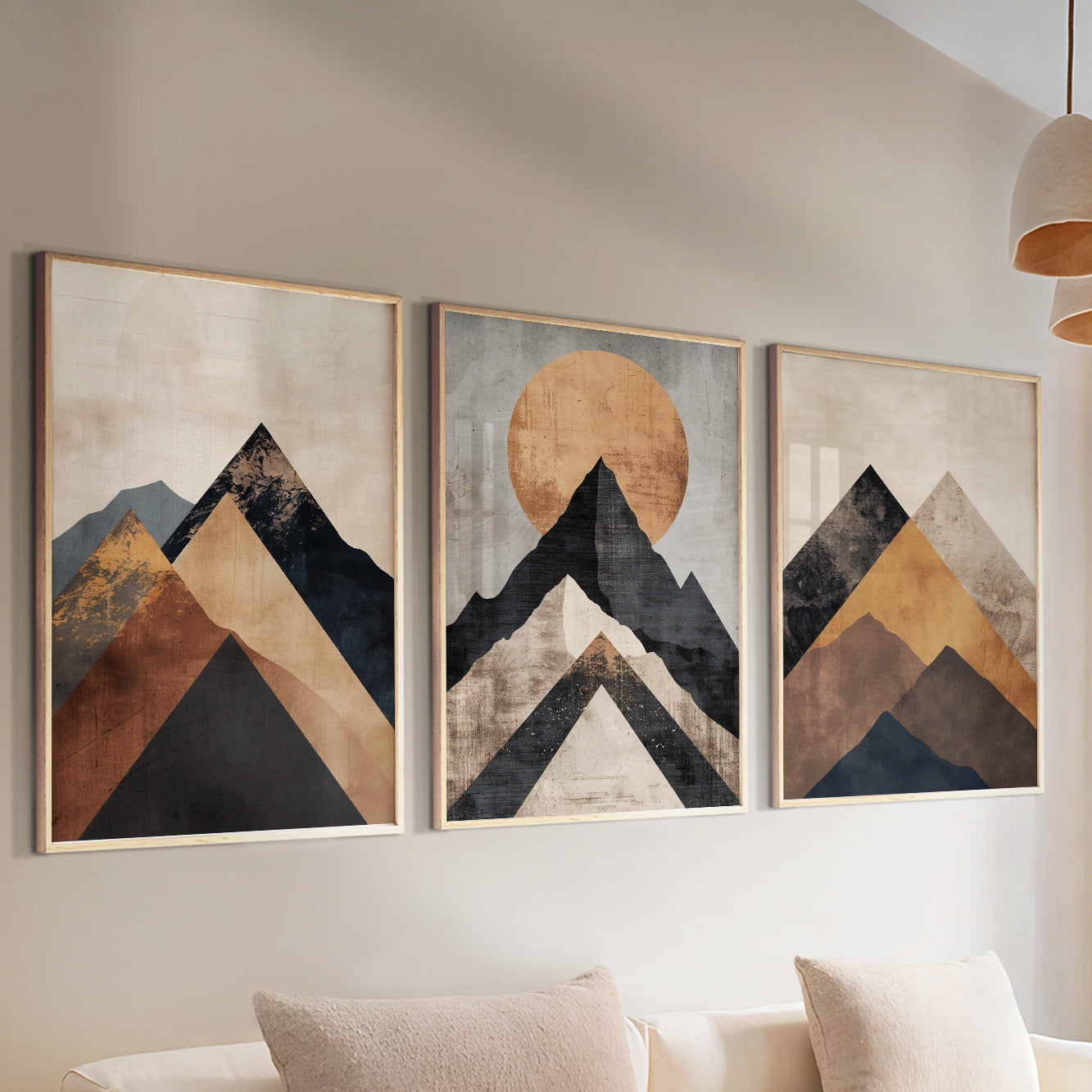 Neutral Abstract Terracotta Mountain Wall Art Set of 3 – Minimalist Urban Gallery Wall Set