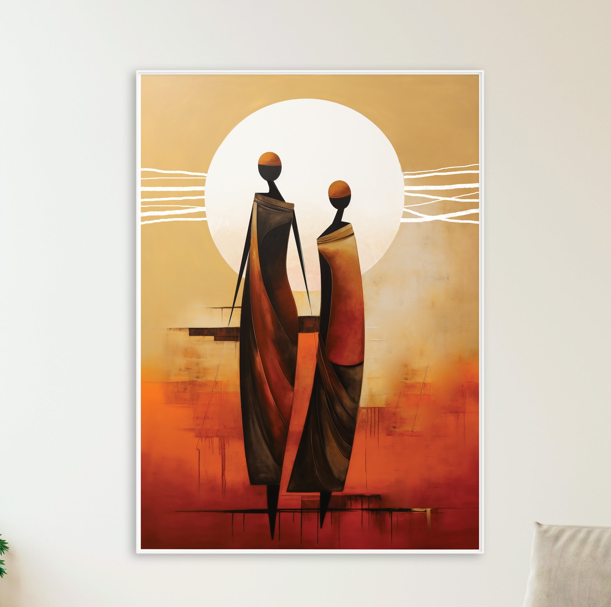 Modern African art print – minimalist neutral female figures, extra large contemporary abstract poster, ethnic home decor