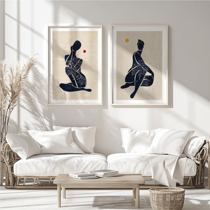 Neutral tones African American art set – modern minimalist black woman portrait posters for aesthetic room decor