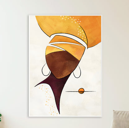 Elegant black woman portrait – modern African American wall art, minimalist abstract painting for bedroom or hallway