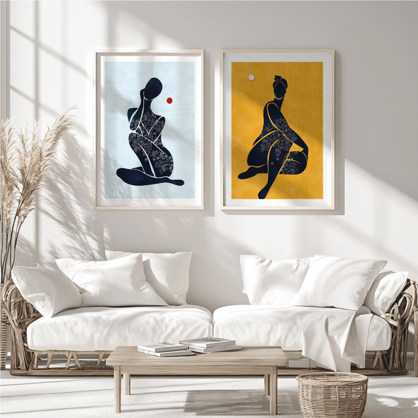 Minimalist black female art set, 2 modern African American prints for modern home or gallery wall decor