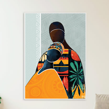 Contemporary figurative art – colorful abstract black lovers print, African couple silhouette for bedroom decor