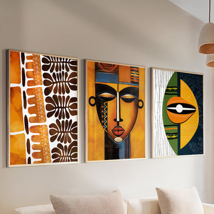 Colorful Abstract African Wall Art Set – Set of 3 Modern Ethnic Art Prints for Living Room