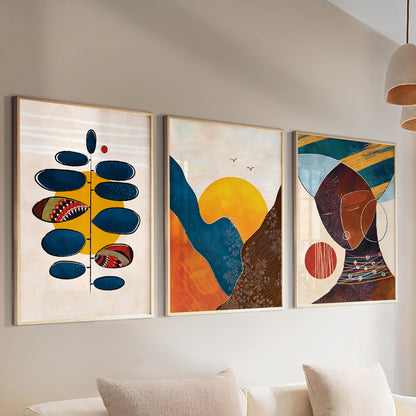 Contemporary black woman wall art – colorful African set of 3 prints, extra large modern room decor