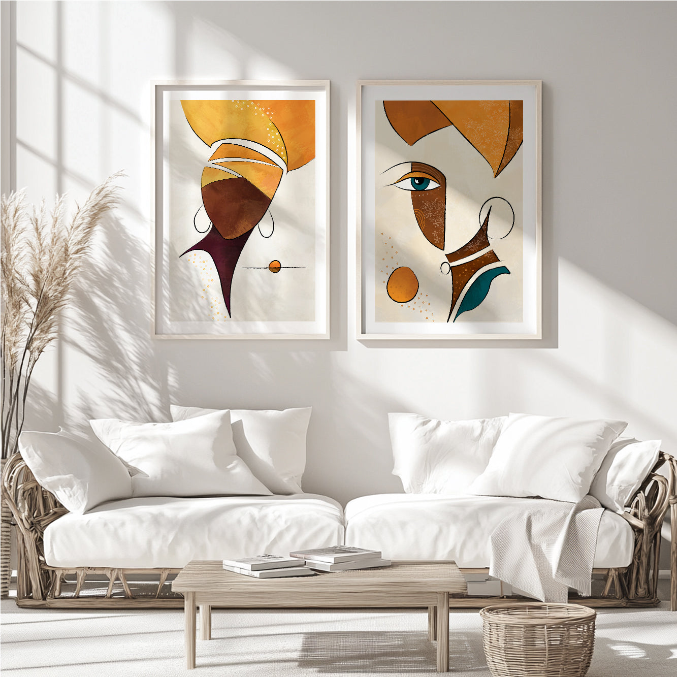 Set of 2 modern African American prints, black woman portrait abstract ethnic colorful art for home decor