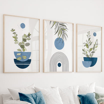 Navy blue boho print set of 3 piece, above bed gallery wall art